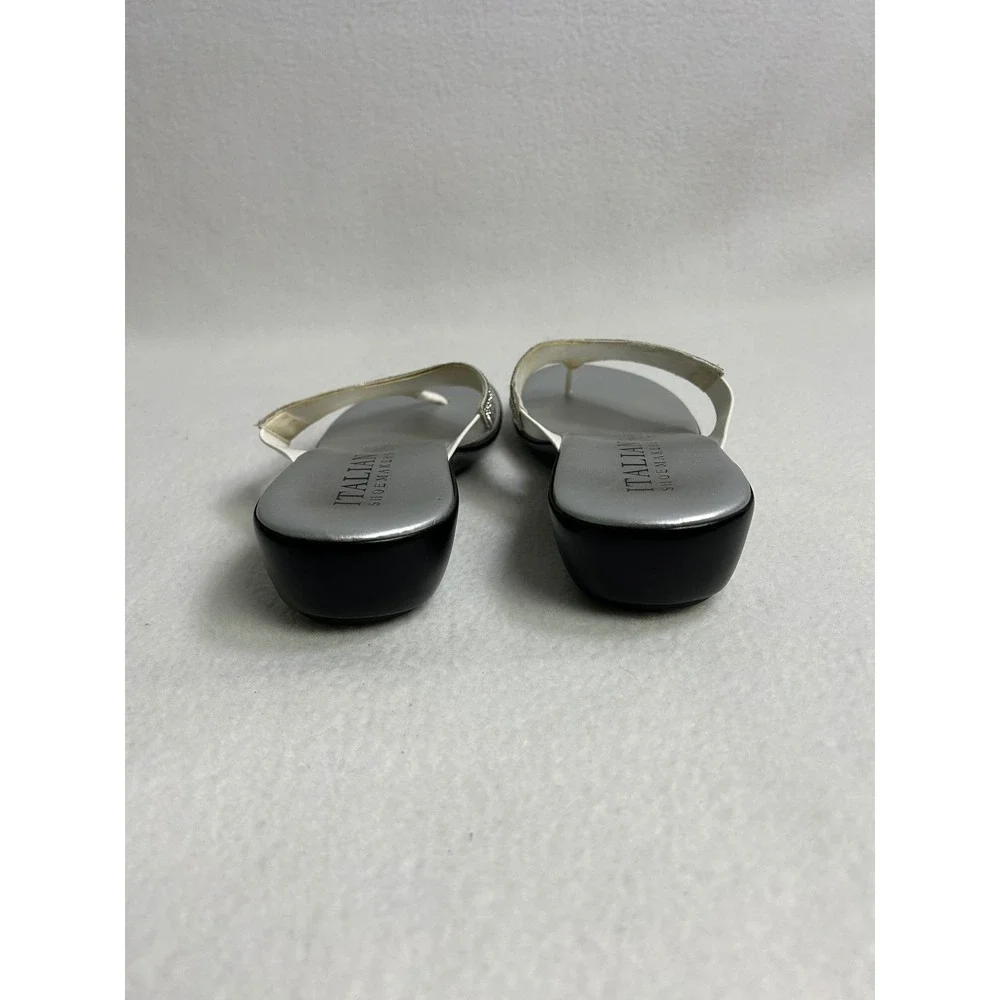 Glam Italian Shoemakers Womens 8 Silver Rhinestone Crystal Wedge Thong Sandals